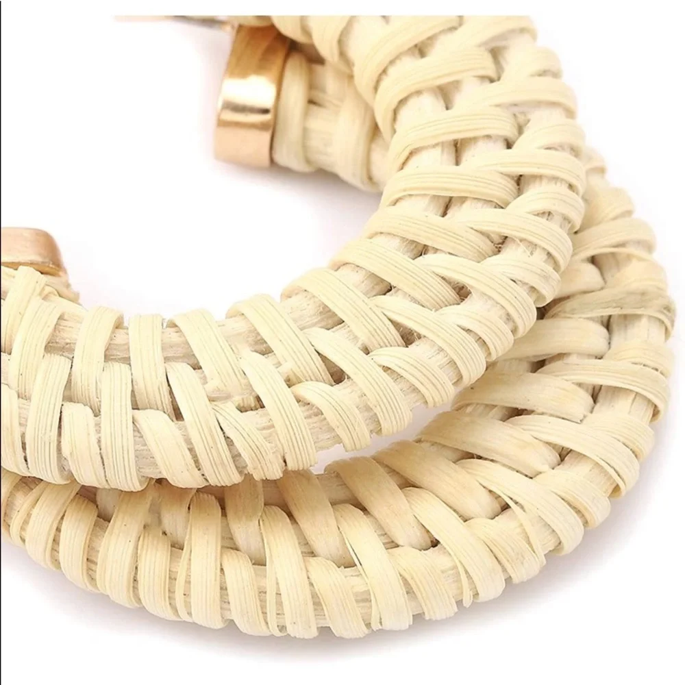 Take Me Away Bohemian Handmade Rattan Neutral Statement Earrings - Picture 8 of 9